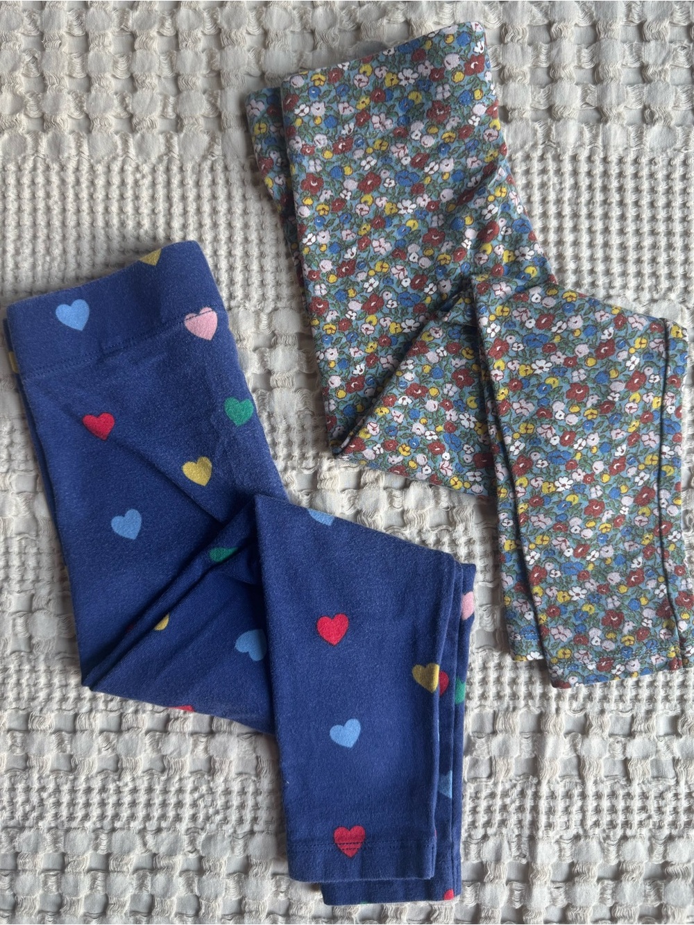 Mini Boden Bundle of Leggings - Blue Floral and Hearts 4-5Y